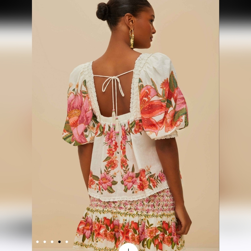 FARM Rio White Peasant Blouse with Pink & Red Floral Embroidery - Picture 4 of 10